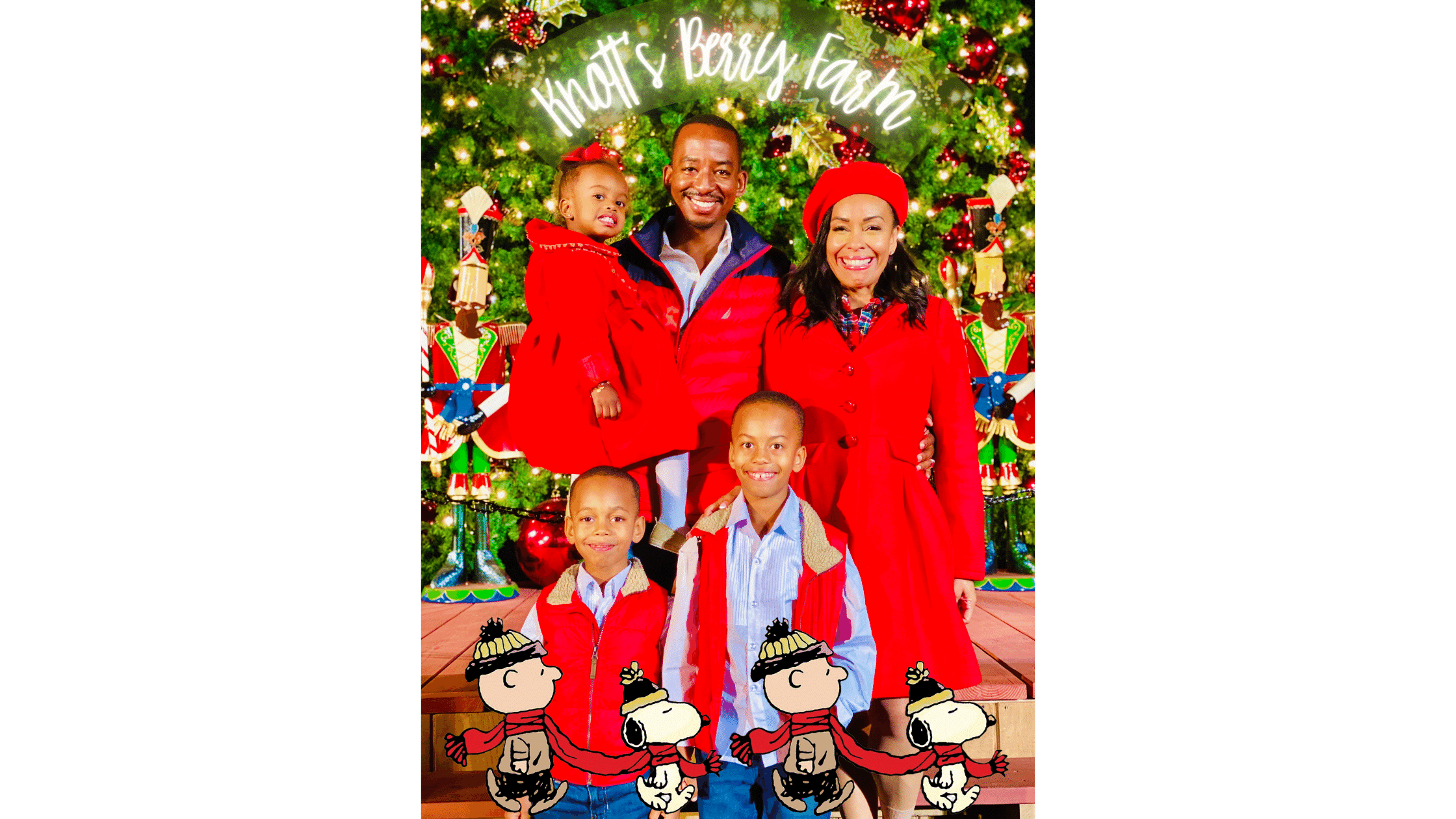 Family dressed in red for Christmas festival at Knott's